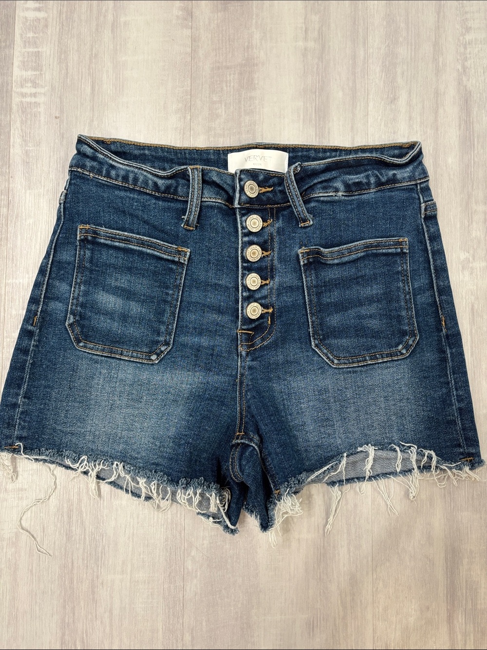 Vervet Blue Dark Blue High-Rise Button-Front Denim Shorts Medium